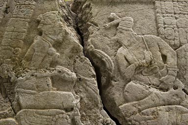 Figures on broken stelae, Caracol, Belize