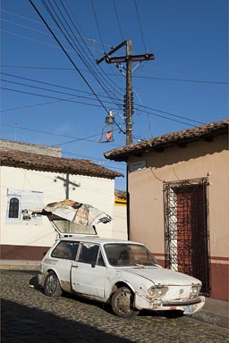 Street and old car in Suchitoto, El Salvador.