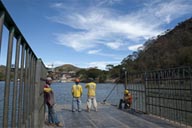 Caged ferry over Rio Lermpa, El Salvador.