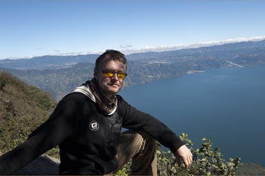 On top of San Pedro Volcano. Lake Atitlan below.