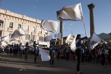 Unholy Alliance march, Flag swinging girls, Quetzaltenango.