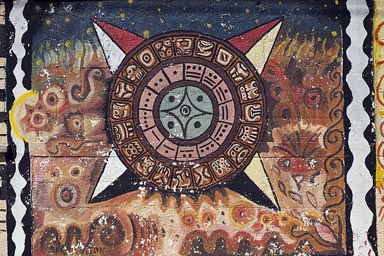 Maya calendar, rose, mural Chichicastenango.