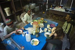 Morning, meet the guards in kitchen camp. El Mirador, Peten, Guatemala.