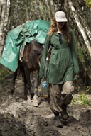 C. and mule on El-Mirador trail, Peten Guatemala..