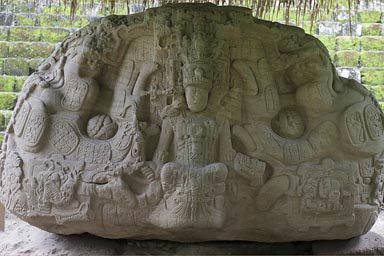 Huge junk of a stone, Quirigua, Maya relief.