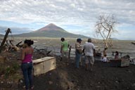 Volcano Momotombo, Lake Managua, at Leon Viejo village, very rough lake.