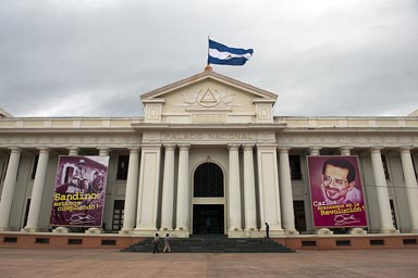 Palacio Nacional, Managua, Nicaragua. Posters of Sandino and Carlos Fonseca, founder of Sandinismo.