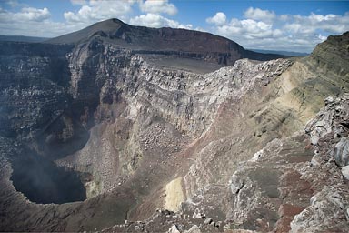 Santiago crater, smoke/gases evaporate, Masaya volcano, Nicaragua..