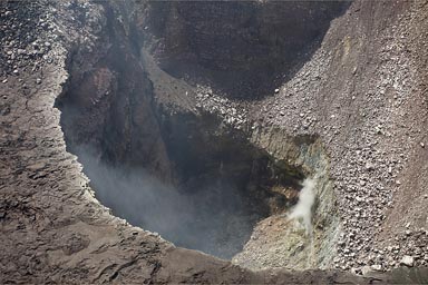 Gases evaporate from Santiago crater, Masaya volcano, Nicaragua.