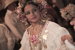 Golden pollera and tembleque beauty, Carnival Panama.