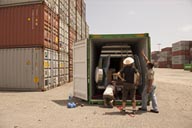 A Chevrolet campervan inside a container, Shipping from Panama to Colombia. 