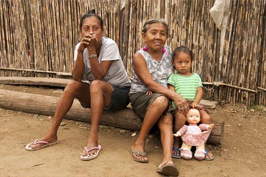 3 generations of Guna, Guna Yala, island of Urwargandub, Panama.