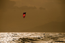 Lonley on glisten ocean. Kite surfing, Punta Chame.
