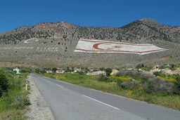 Turkish Republic of Northern Cyprus Flag on mountain.