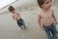 Two jeans on a beach in Denmark.