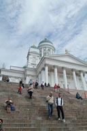 Following my boys up the steps of Helsinki Cathedral.
