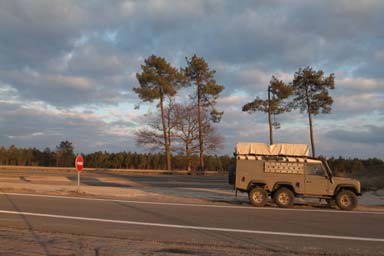 Land Rover in Sunset light on Roade to Spain