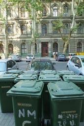 Trash baskets, street Budapest.