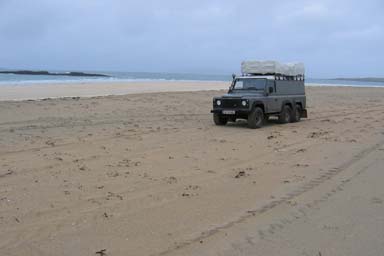 LAnd Rover parked on White Strand