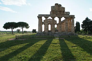 Paestum, Greek Temple, ruin, shadows.