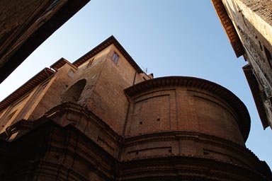 Perugia, evening sky, church and houses, Italian architecture