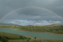 Lago di Monte Calugno in Basilicata, Rainbow, cloudy, just after storm.