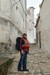 Matera in Basilicata, Me carrying Daniel in baby sling.