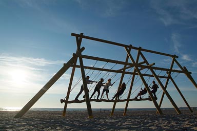 Ventspil, Latvia, beach, swing, late sun.