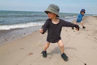 Daniel, David, hats on beach.