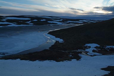 Frozen lake, late sun. Norway, north.