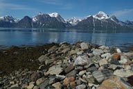 Lyngen mountains. Fjord, Norway.