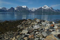 Lyngen mountains. Fjord, Norway.