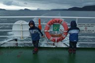 Gusty, wet weather on boat.