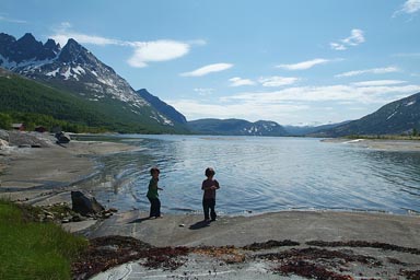 Boys after shower in lake, Norway.