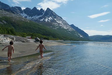 Shower in Lake in Norway, north.