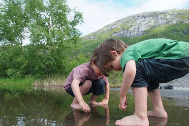 Wet feet in puddle.