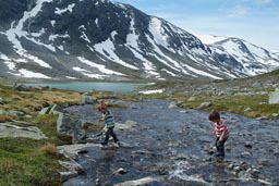 Boys in gum boots, Norway, Strynefjellet.