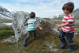 Climbing rocks.