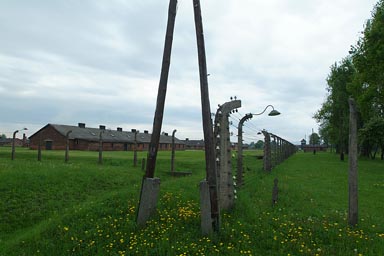 Auschwitz Birkenau, fence, lighting.