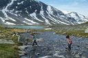 Boys in gum boots, Norway, Strynefjellet. Boys in gum boots, Norway, Strynefjellet.