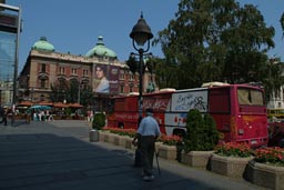 Serbia-Belgrade, pink bus.