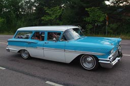 Nice and old, turquoise and white, Kombi, Station wagon. Power Big Meet.