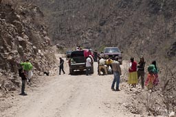 Dead man is being loaded on truck after accident in Batopilas Canyon.