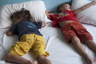Boys so exhausted after 7 days on the road in Mexico, right after checking in they fall asleep.