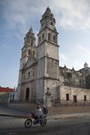 Campeche Motorcycle and Cathedral.