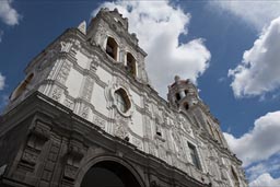 Iglesia de la compania, Puebla, Mexico, facade and blue sky.