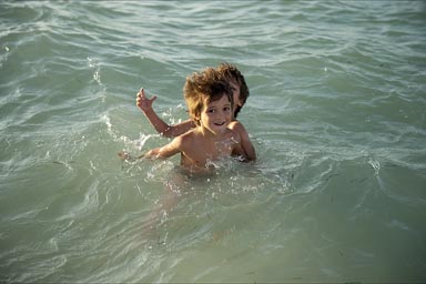 progreso beach, boys in water.