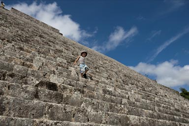 Uxmal, many steps lead up then down from the Great Pyramid.