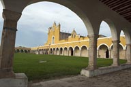 Izamal courtyard, Convento de San Antonio de Padua, view from right, Yucatan, atop Maya ruins.