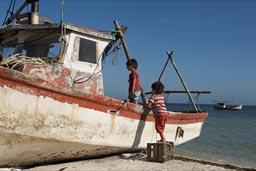A case is put in place to mounta boat on Santa Clara beach, Yucatan.